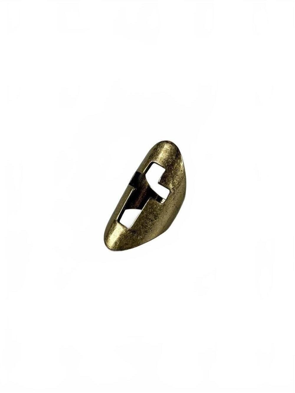 Vintage Brutalist Brass Shield Ring Cutout Cross Modernist Studio Artisan Size 6 - Picture 3 of 8